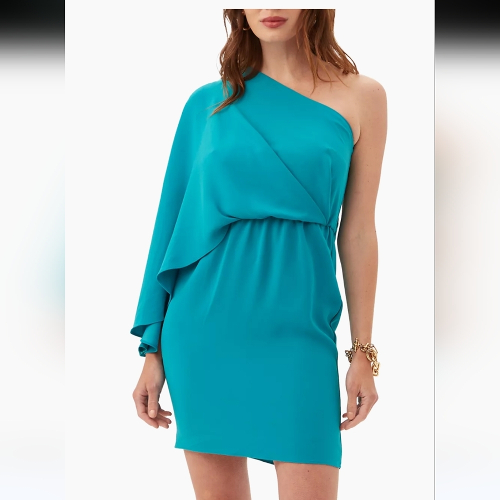 Nwt! Trina Turk Amal One-shoulder Cape-Sleeve Minidress